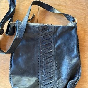 Lucky Black Laether Bag with Leather Cross Stitch